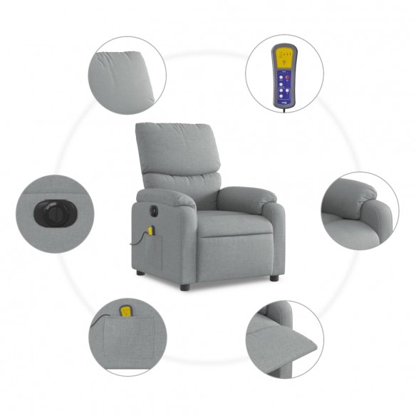 Fauteuil de massage inclinable électrique gris clair tissu