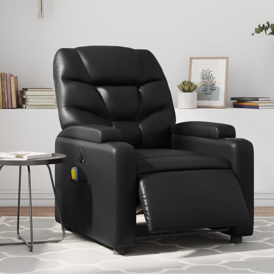 Fauteuil de massage inclinable électrique noir similicuir