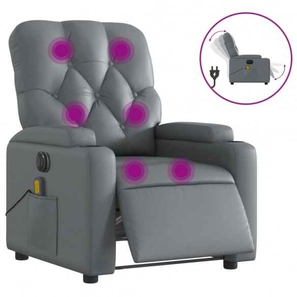 Fauteuil de massage inclinable électrique gris similicuir