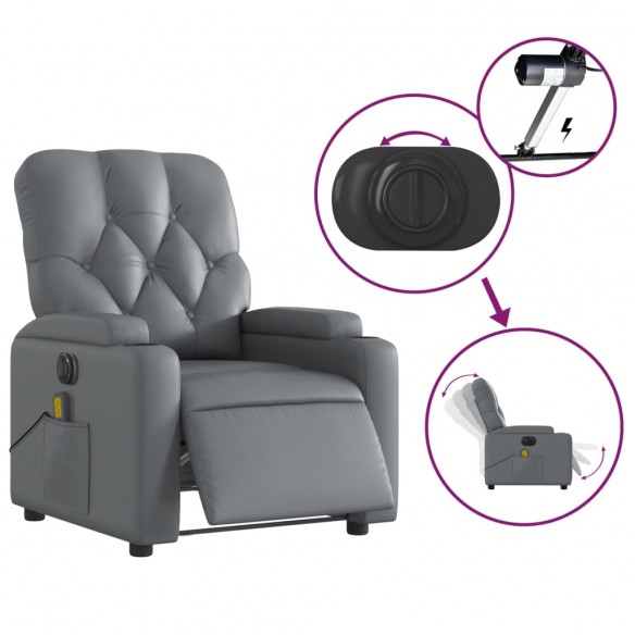 Fauteuil de massage inclinable électrique gris similicuir