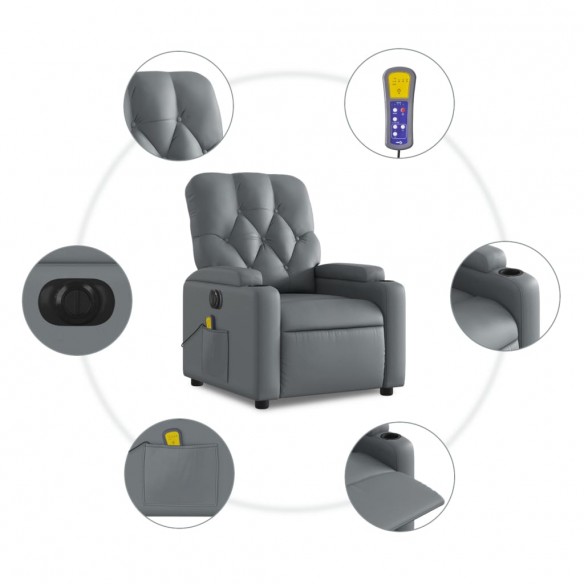 Fauteuil de massage inclinable électrique gris similicuir