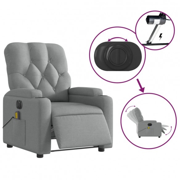 Fauteuil de massage inclinable électrique gris clair tissu