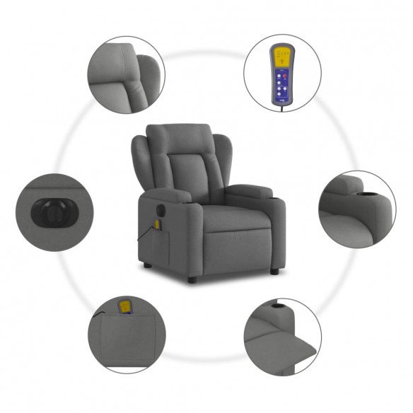 Fauteuil inclinable de massage électrique gris foncé tissu