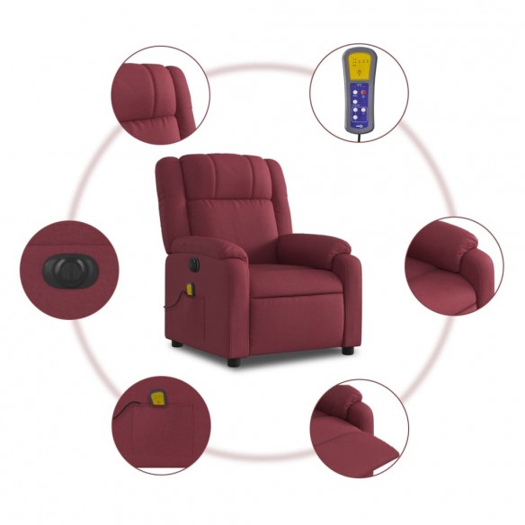 Fauteuil de massage inclinable électrique Rouge bordeaux Tissu