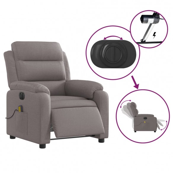 Fauteuil de massage inclinable électrique Taupe Tissu