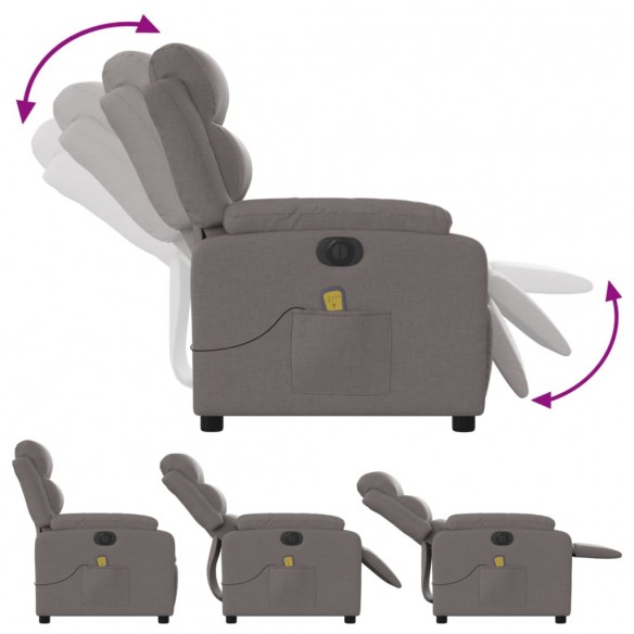 Fauteuil de massage inclinable électrique Taupe Tissu