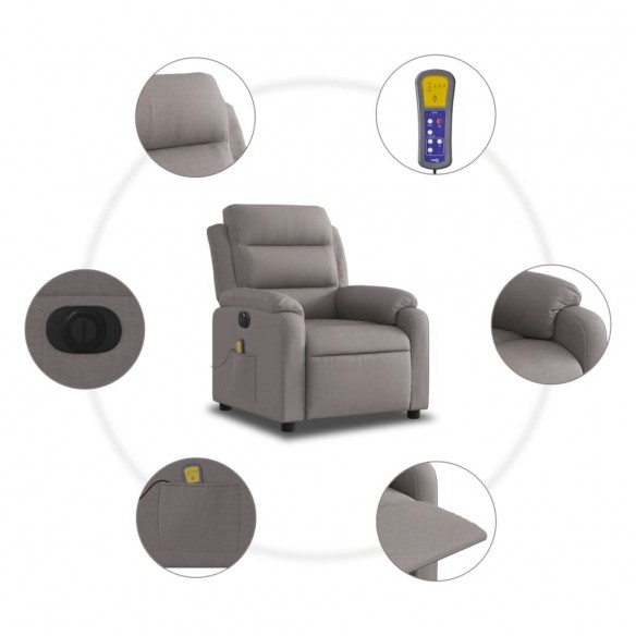 Fauteuil de massage inclinable électrique Taupe Tissu