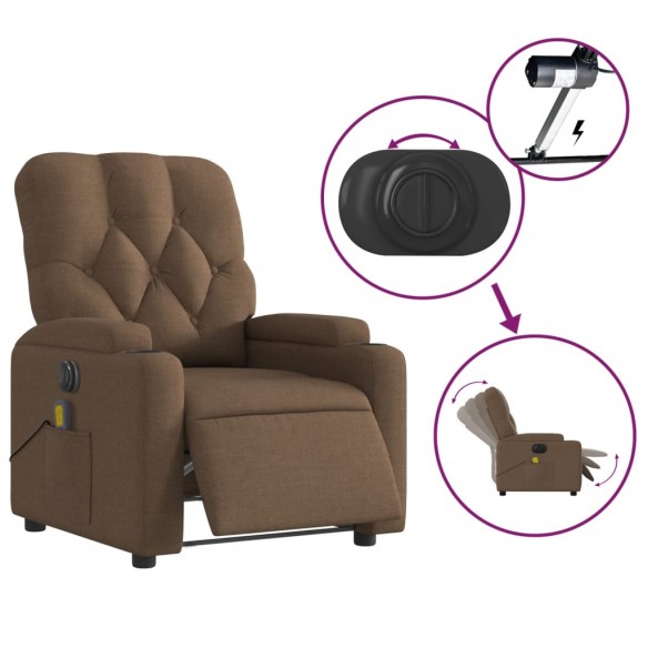 Fauteuil inclinable de massage électrique marron tissu