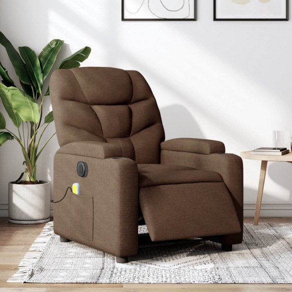 Fauteuil inclinable de massage électrique marron tissu