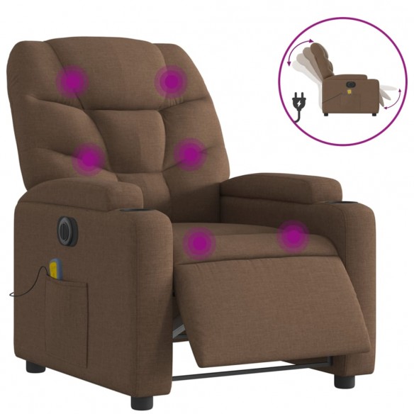 Fauteuil inclinable de massage électrique marron tissu