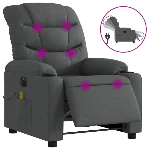 Fauteuil inclinable de massage électrique gris foncé tissu