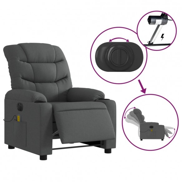 Fauteuil inclinable de massage électrique gris foncé tissu