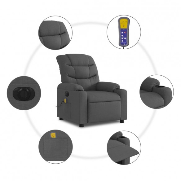 Fauteuil inclinable de massage électrique gris foncé tissu