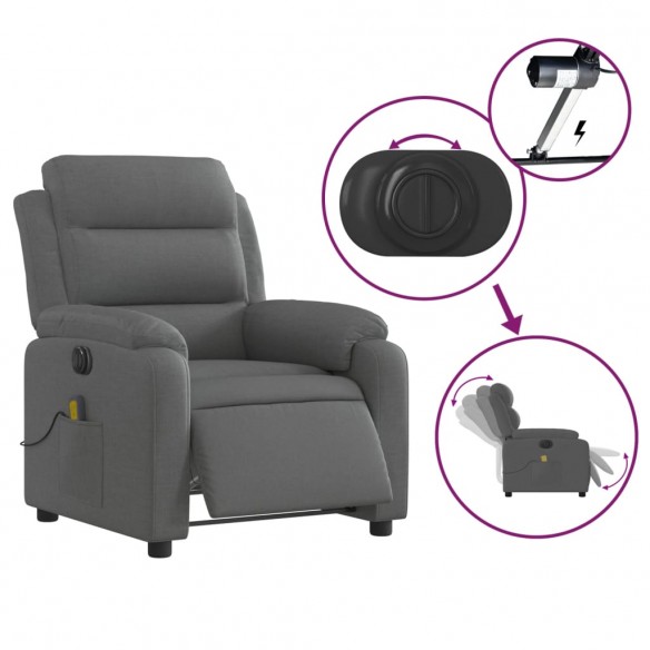 Fauteuil inclinable de massage électrique gris foncé tissu