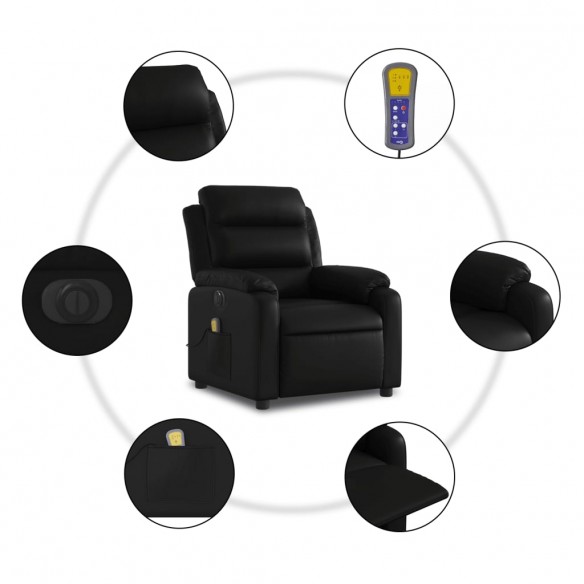 Fauteuil de massage inclinable électrique noir similicuir