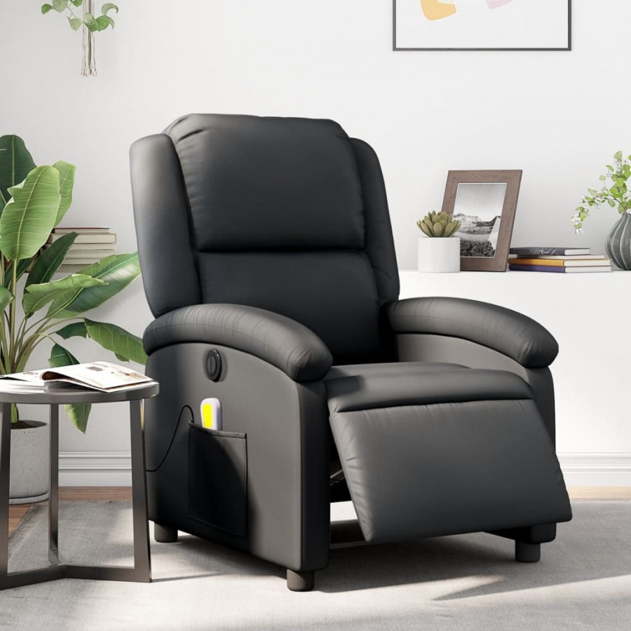 Fauteuil de massage inclinable électrique noir cuir véritable