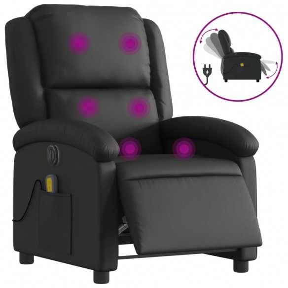 Fauteuil de massage inclinable électrique noir cuir véritable