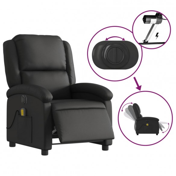 Fauteuil de massage inclinable électrique noir cuir véritable