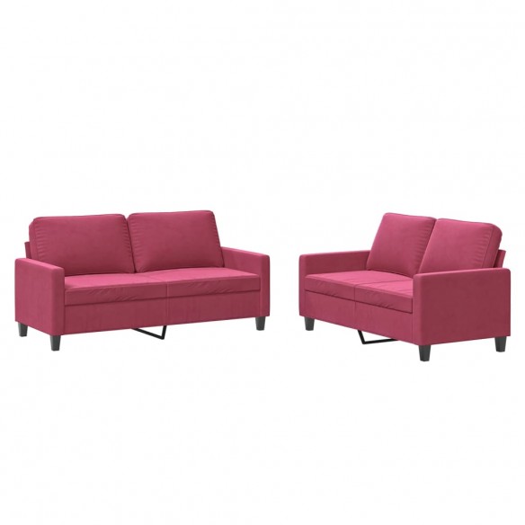 Ensemble de canapés 2 pcs avec coussins Rouge bordeaux Velours