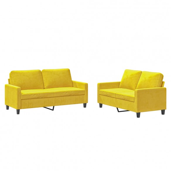 Ensemble de canapés 2 pcs avec coussins Jaune Velours