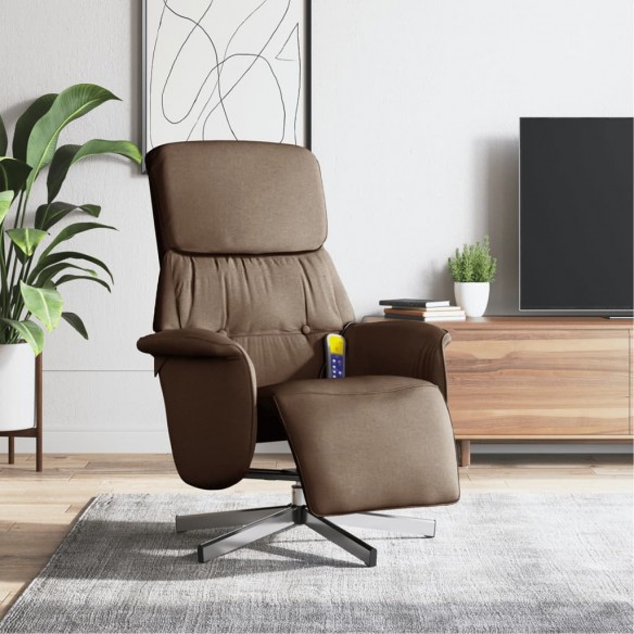 Fauteuil inclinable de massage avec repose-pieds marron tissu