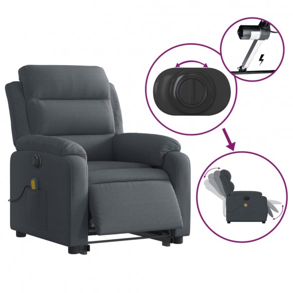 Fauteuil inclinable de massage électrique gris foncé velours