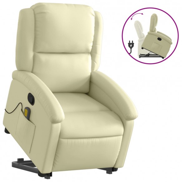 Fauteuil inclinable crème cuir véritable