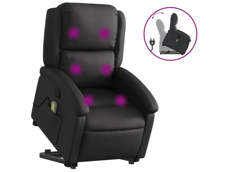 Fauteuil inclinable de massage noir cuir véritable