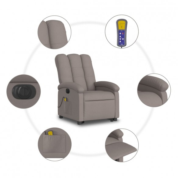 Fauteuil inclinable de massage électrique Taupe Tissu