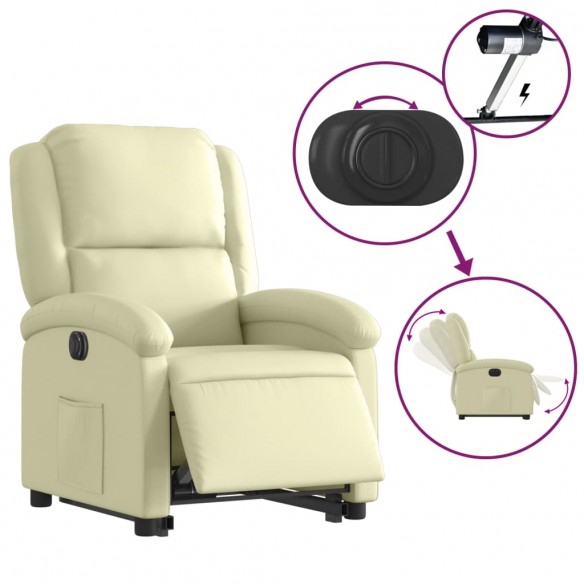 Fauteuil inclinable électrique crème cuir véritable