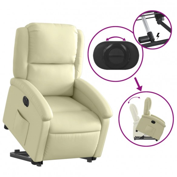 Fauteuil inclinable électrique crème cuir véritable