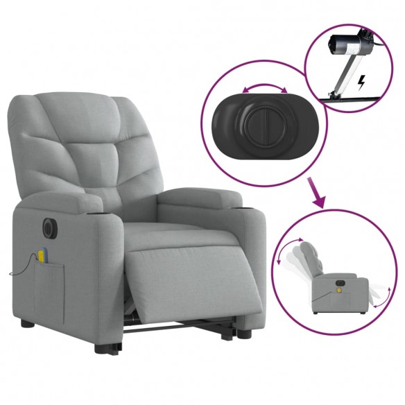 Fauteuil inclinable de massage électrique Gris clair Tissu