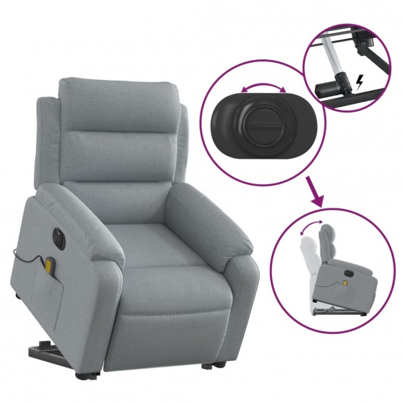 Fauteuil inclinable de massage électrique Gris clair Tissu