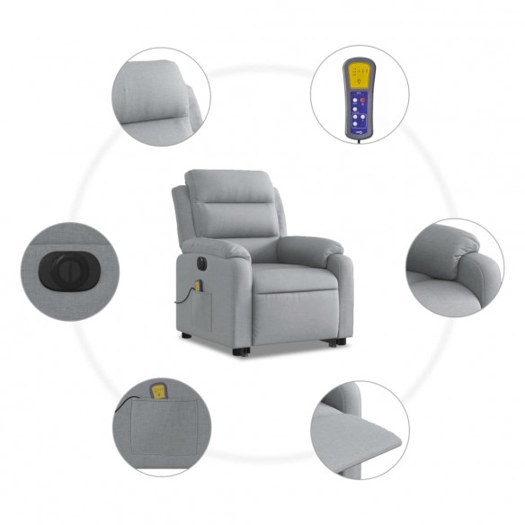 Fauteuil inclinable de massage électrique Gris clair Tissu