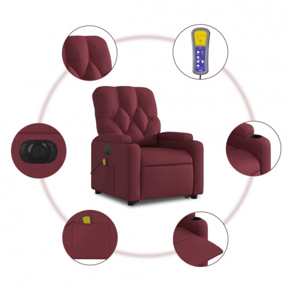 Fauteuil inclinable de massage électrique Rouge bordeaux Tissu