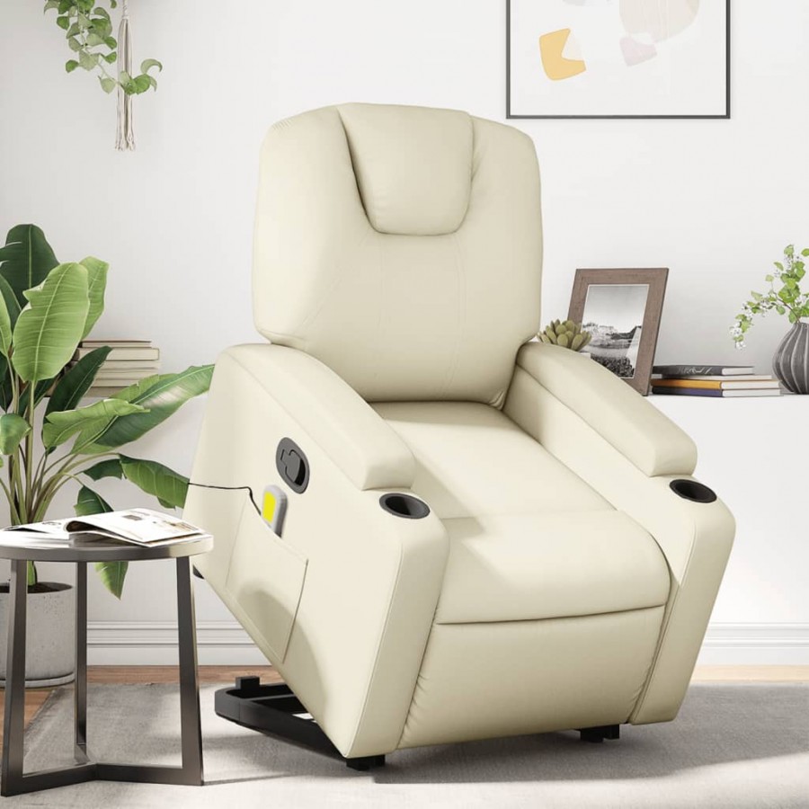 Fauteuil inclinable de massage Crème Similicuir