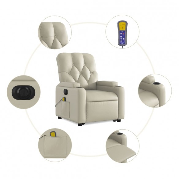 Fauteuil inclinable de massage électrique crème similicuir