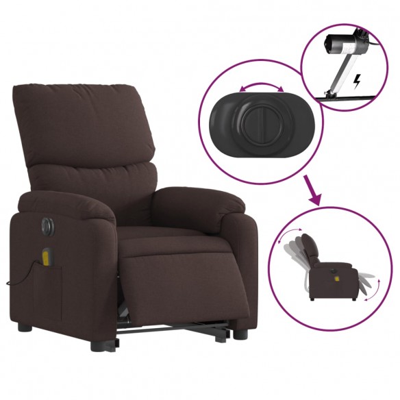 Fauteuil inclinable de massage électrique Marron foncé Tissu