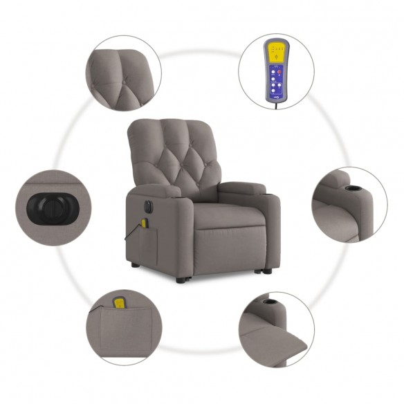 Fauteuil inclinable de massage électrique Taupe Tissu