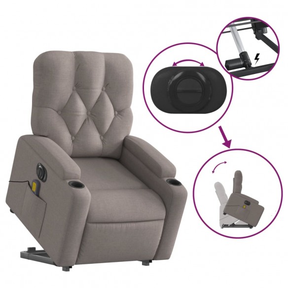 Fauteuil inclinable de massage électrique Taupe Tissu