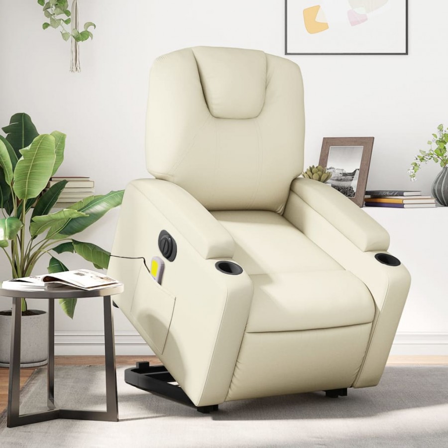 Fauteuil inclinable de massage électrique crème similicuir