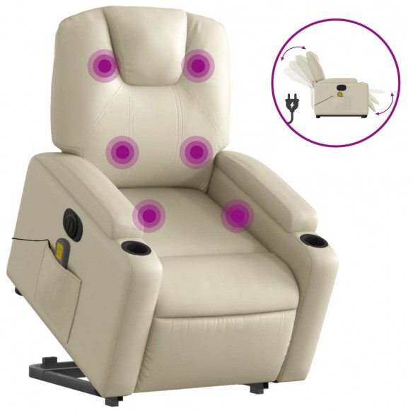 Fauteuil inclinable de massage électrique crème similicuir