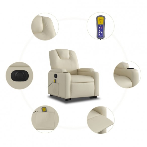 Fauteuil inclinable de massage électrique crème similicuir