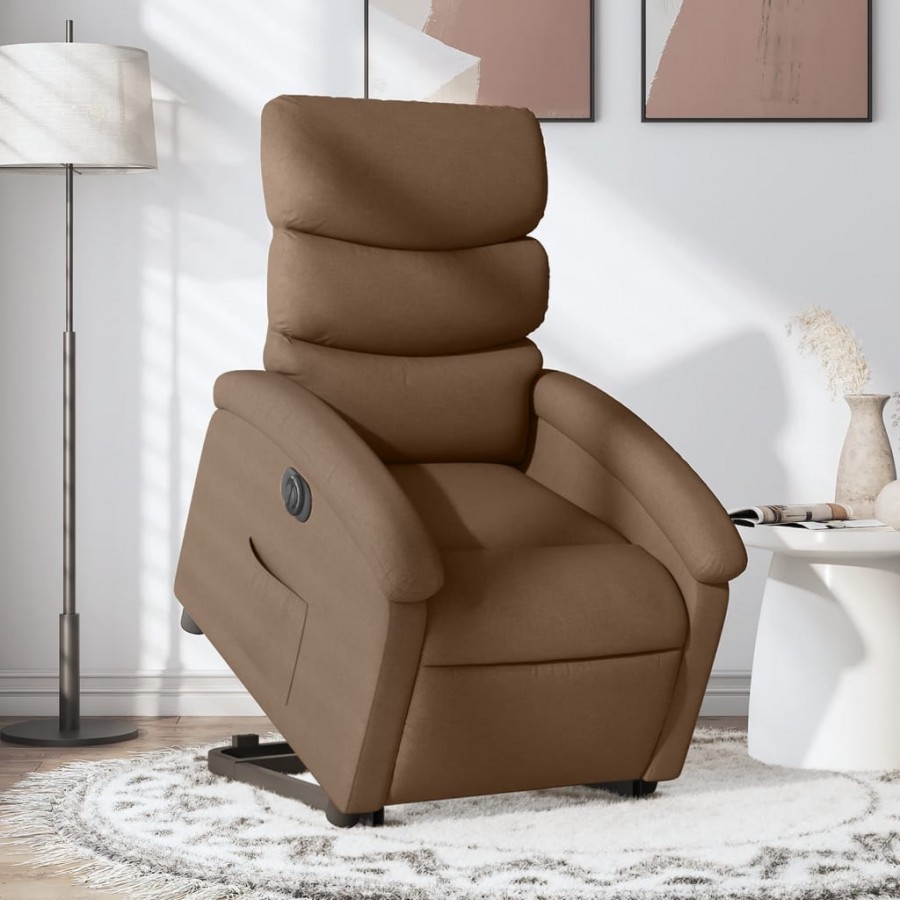 Fauteuil inclinable électrique marron tissu