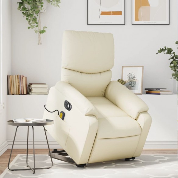 Fauteuil inclinable de massage électrique crème similicuir