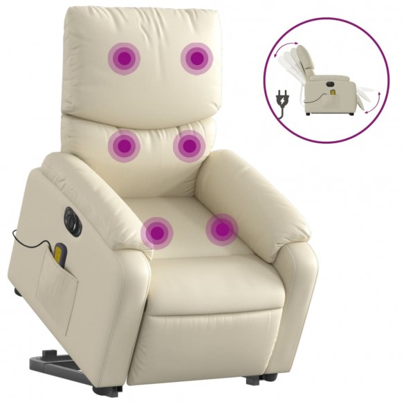 Fauteuil inclinable de massage électrique crème similicuir