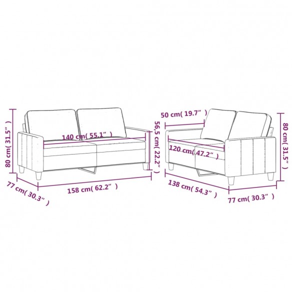 Ensemble de canapés 2 pcs avec coussins Vert foncé Velours