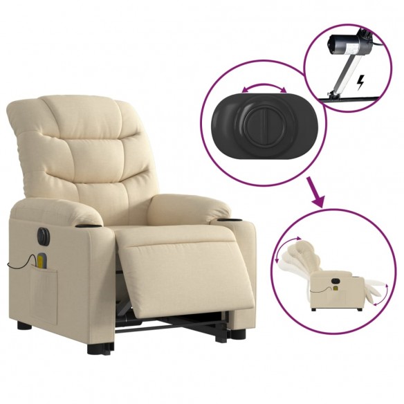 Fauteuil inclinable de massage électrique Crème Tissu