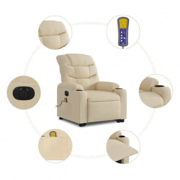 Fauteuil inclinable de massage électrique Crème Tissu