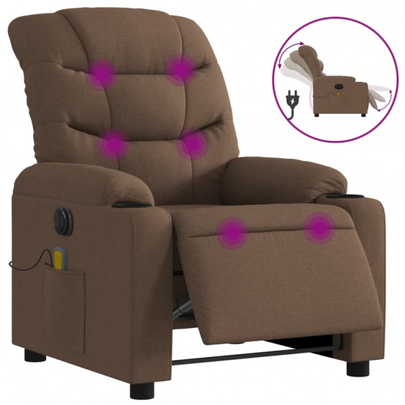 Fauteuil inclinable de massage électrique marron tissu